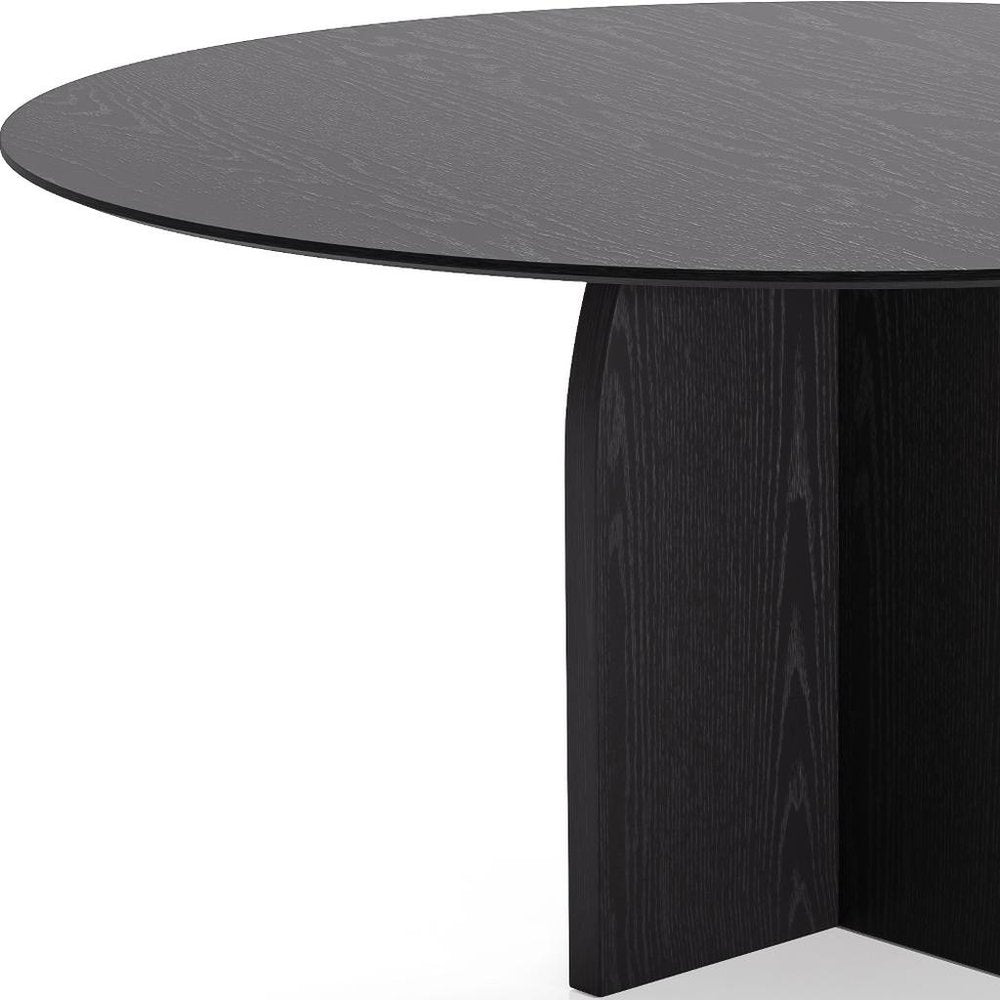 58" Black Solid Wood Pedestal Base Round Top Dining Table HomeRoots
