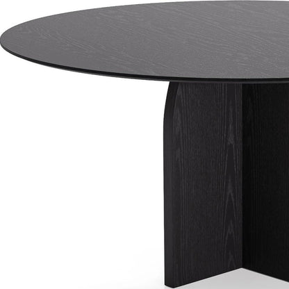 58" Black Solid Wood Pedestal Base Round Top Dining Table HomeRoots