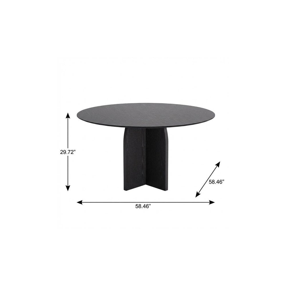 58" Black Solid Wood Pedestal Base Round Top Dining Table HomeRoots