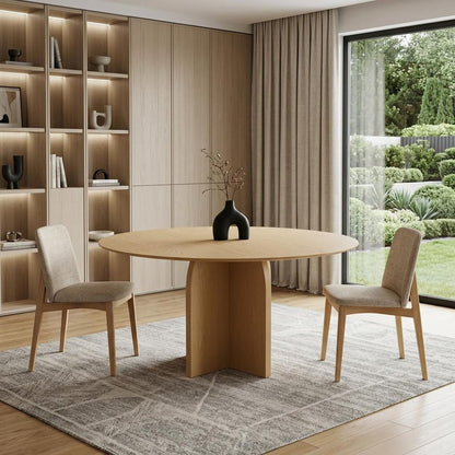 58" Natural Solid Wood Pedestal Base Round Top Dining Table HomeRoots