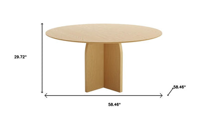 58" Natural Solid Wood Pedestal Base Round Top Dining Table HomeRoots