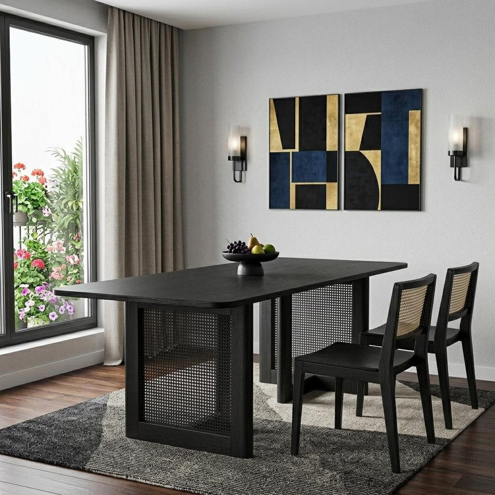 33" Black Solid Wood And Wood Double Pedestal Base Dining Table — view 1