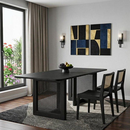 33" Black Solid Wood And Wood Double Pedestal Base Dining Table HomeRoots