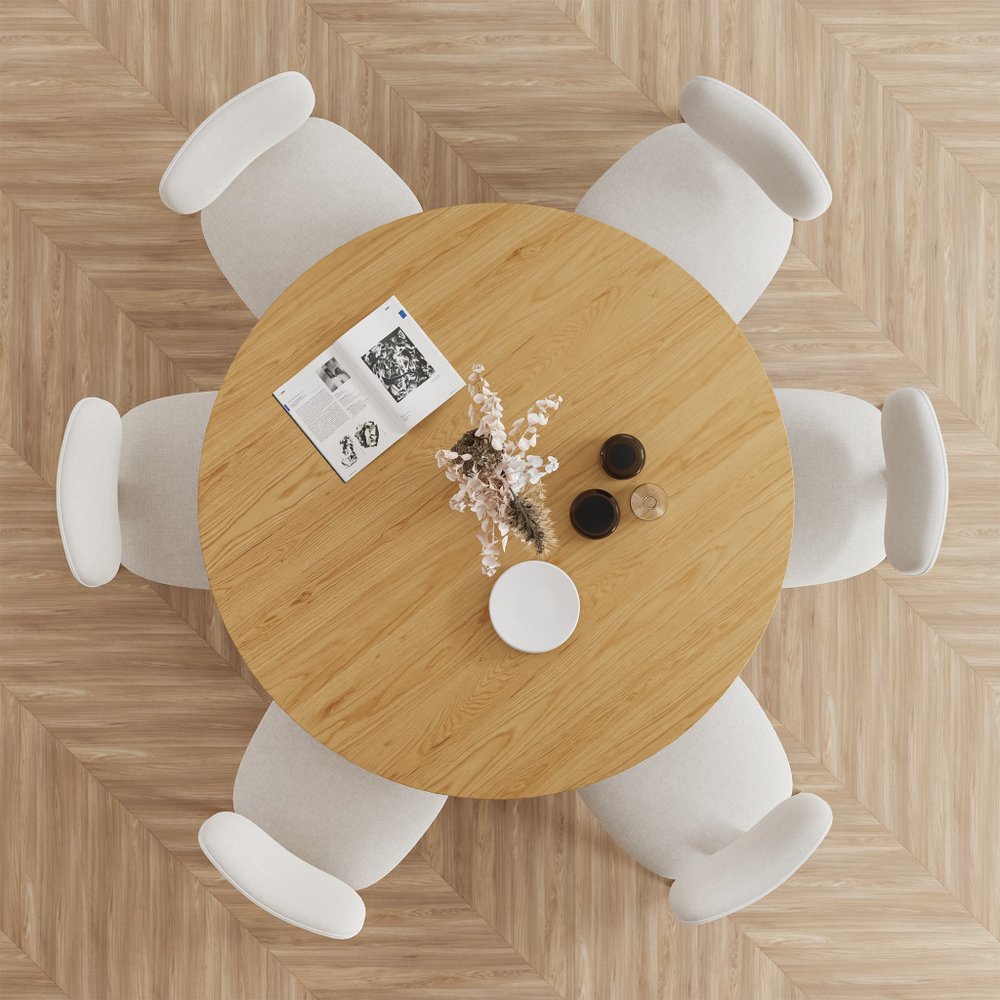 52" Natural Solid Wood and Rattan Cross Leg Base Round Top Dining Table HomeRoots