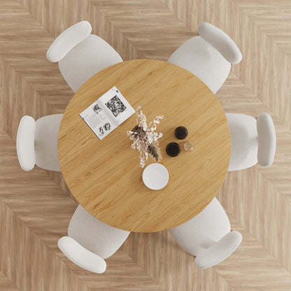 52" Natural Solid Wood and Rattan Cross Leg Base Round Top Dining Table HomeRoots