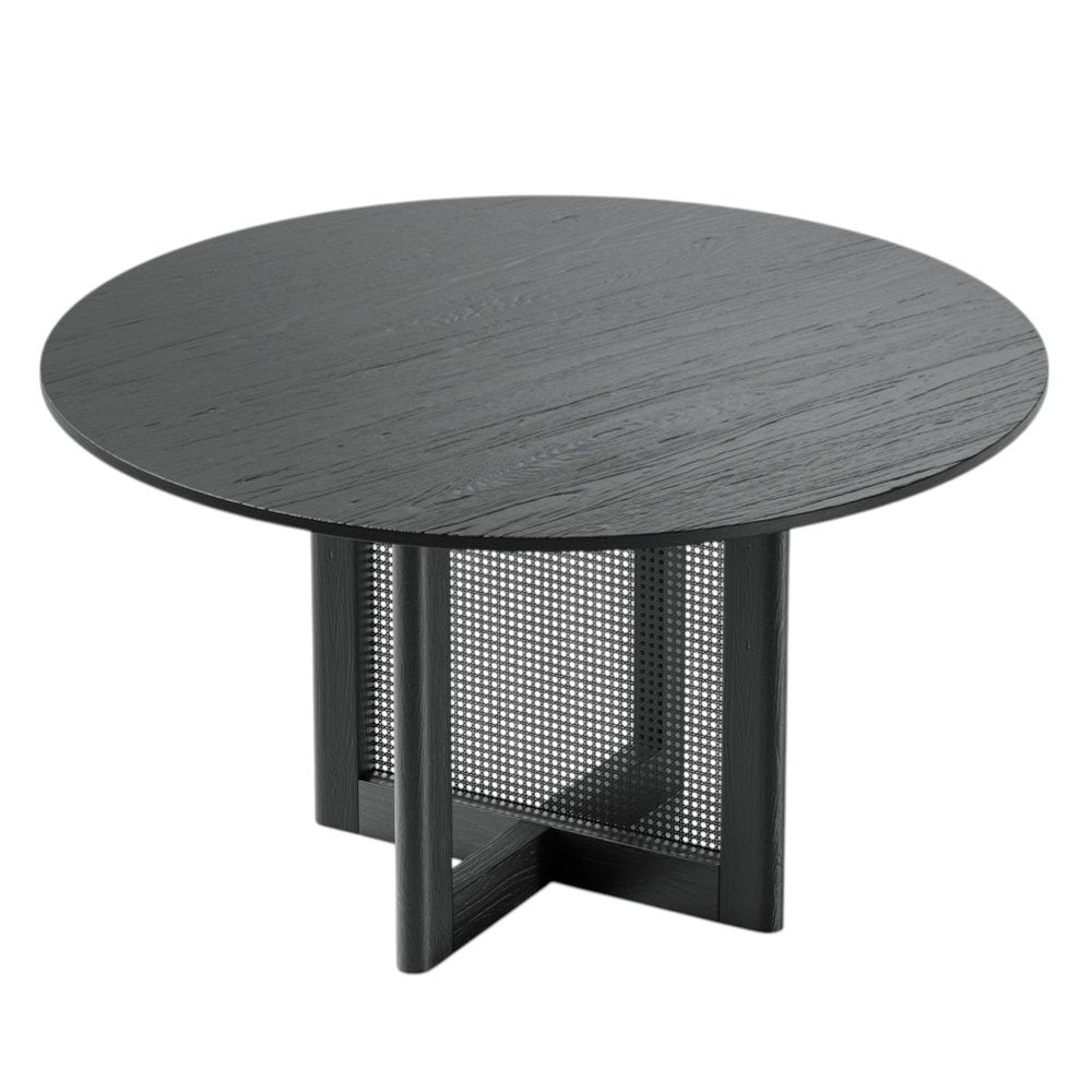52" Black Solid Wood and Rattan Cross Leg Base Round Top Dining Table HomeRoots