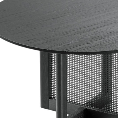 52" Black Solid Wood and Rattan Cross Leg Base Round Top Dining Table HomeRoots
