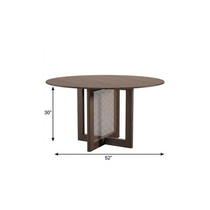 52" Brown Solid Wood and Rattan Cross Leg Base Round Top Dining Table HomeRoots