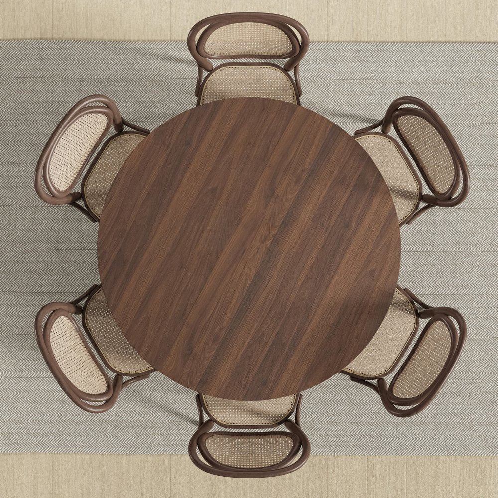 52" Brown Solid Wood and Rattan Cross Leg Base Round Top Dining Table HomeRoots