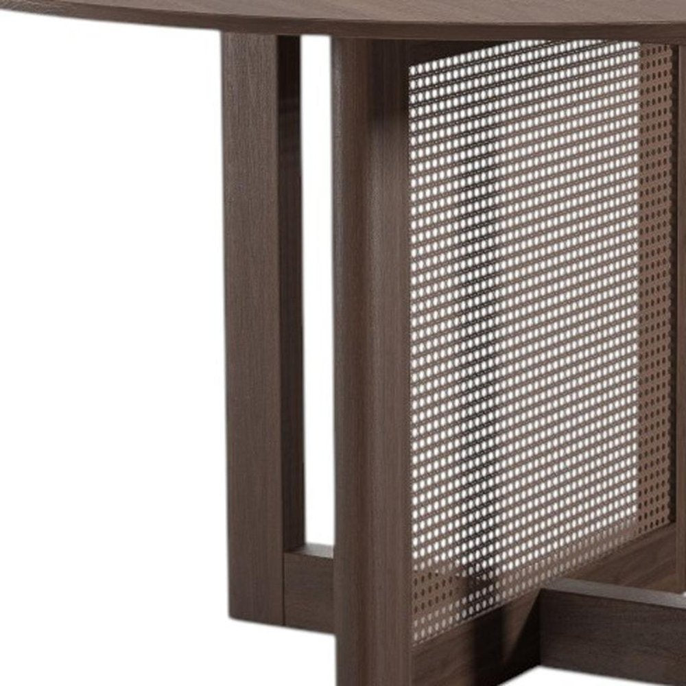 52" Brown Solid Wood and Rattan Cross Leg Base Round Top Dining Table HomeRoots
