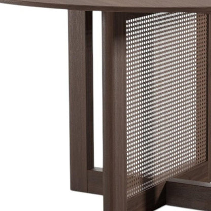 52" Brown Solid Wood and Rattan Cross Leg Base Round Top Dining Table HomeRoots