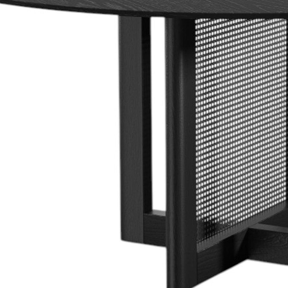 60" Black Solid Wood and Rattan Cross Leg Base Round Top Dining Table HomeRoots