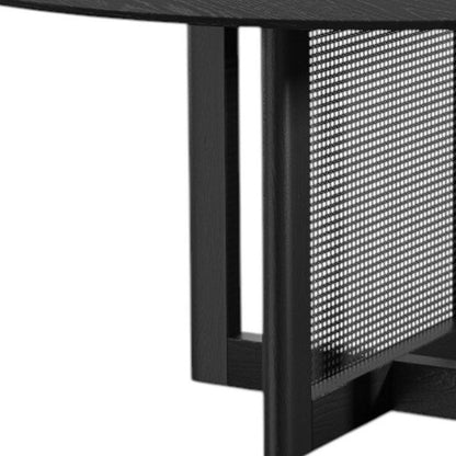 60" Black Solid Wood and Rattan Cross Leg Base Round Top Dining Table HomeRoots