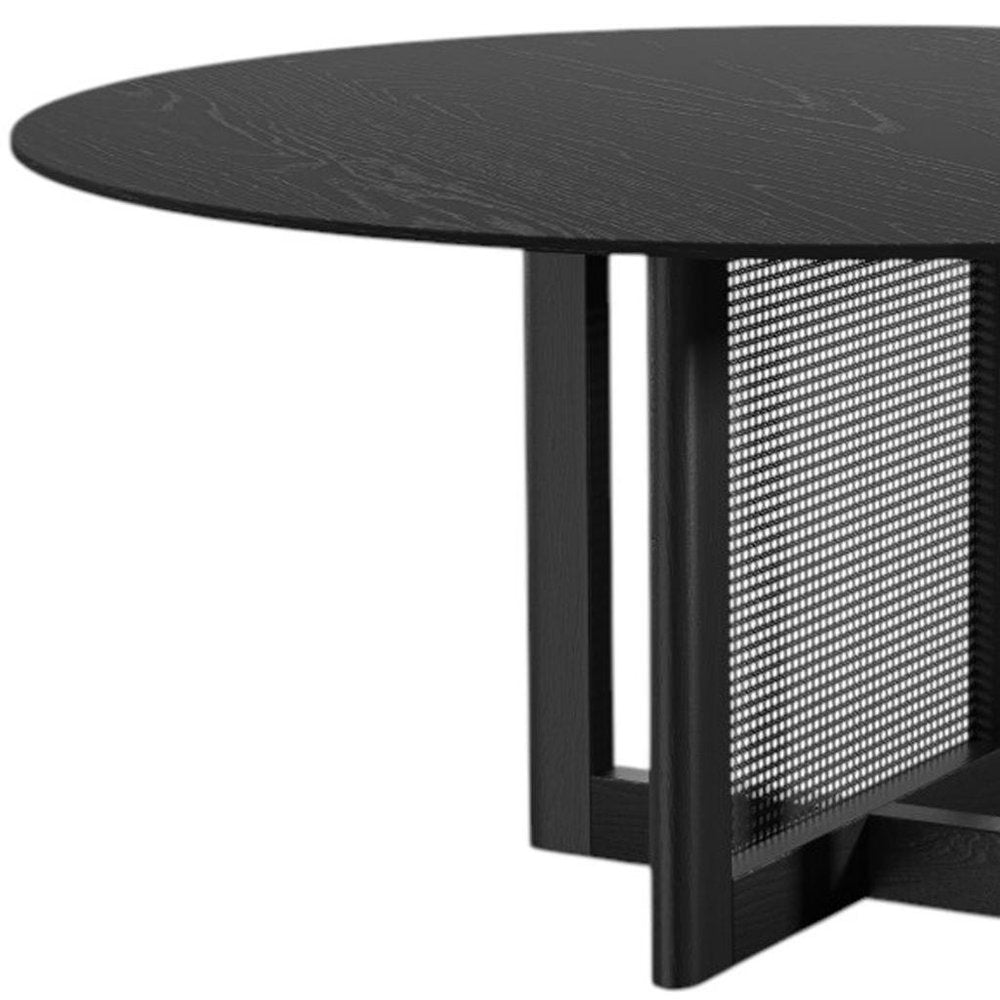 60" Black Solid Wood and Rattan Cross Leg Base Round Top Dining Table HomeRoots