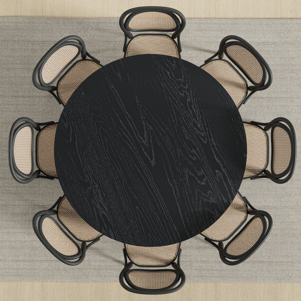 60" Black Solid Wood and Rattan Cross Leg Base Round Top Dining Table HomeRoots