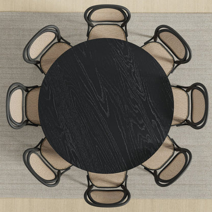60" Black Solid Wood and Rattan Cross Leg Base Round Top Dining Table HomeRoots