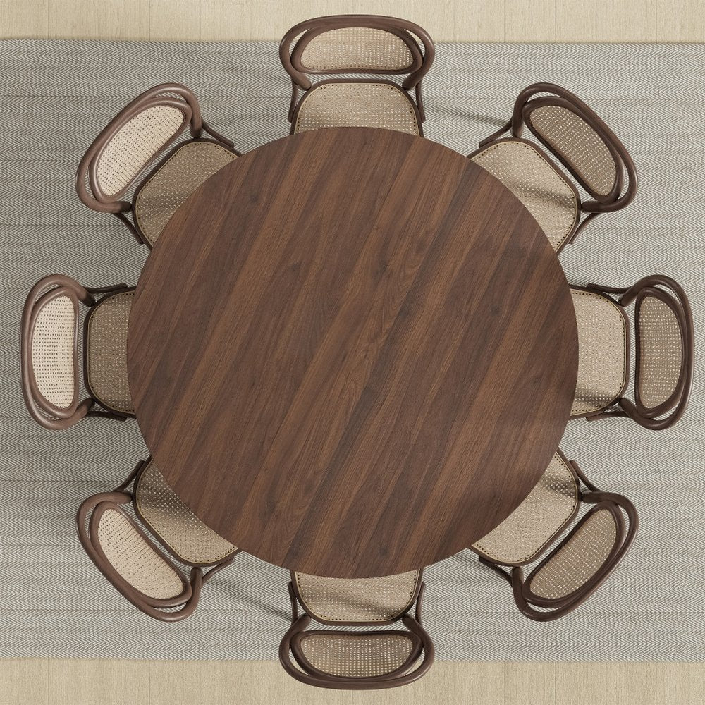60" Brown Solid Wood and Rattan Cross Leg Base Round Top Dining Table HomeRoots