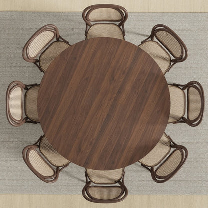 60" Brown Solid Wood and Rattan Cross Leg Base Round Top Dining Table HomeRoots