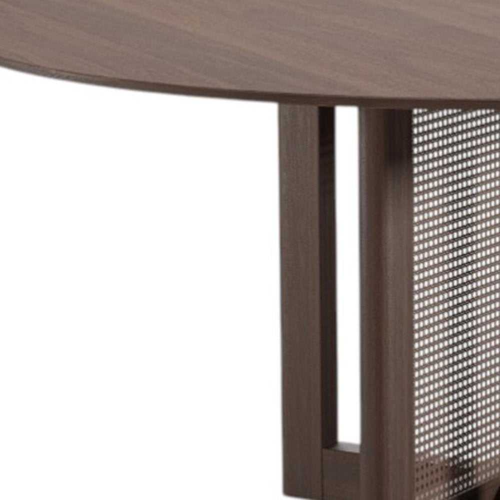 60" Brown Solid Wood and Rattan Cross Leg Base Round Top Dining Table HomeRoots