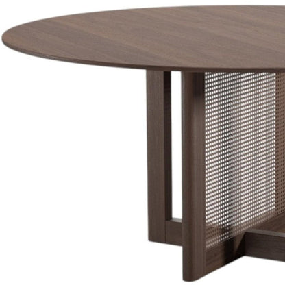 60" Brown Solid Wood and Rattan Cross Leg Base Round Top Dining Table HomeRoots