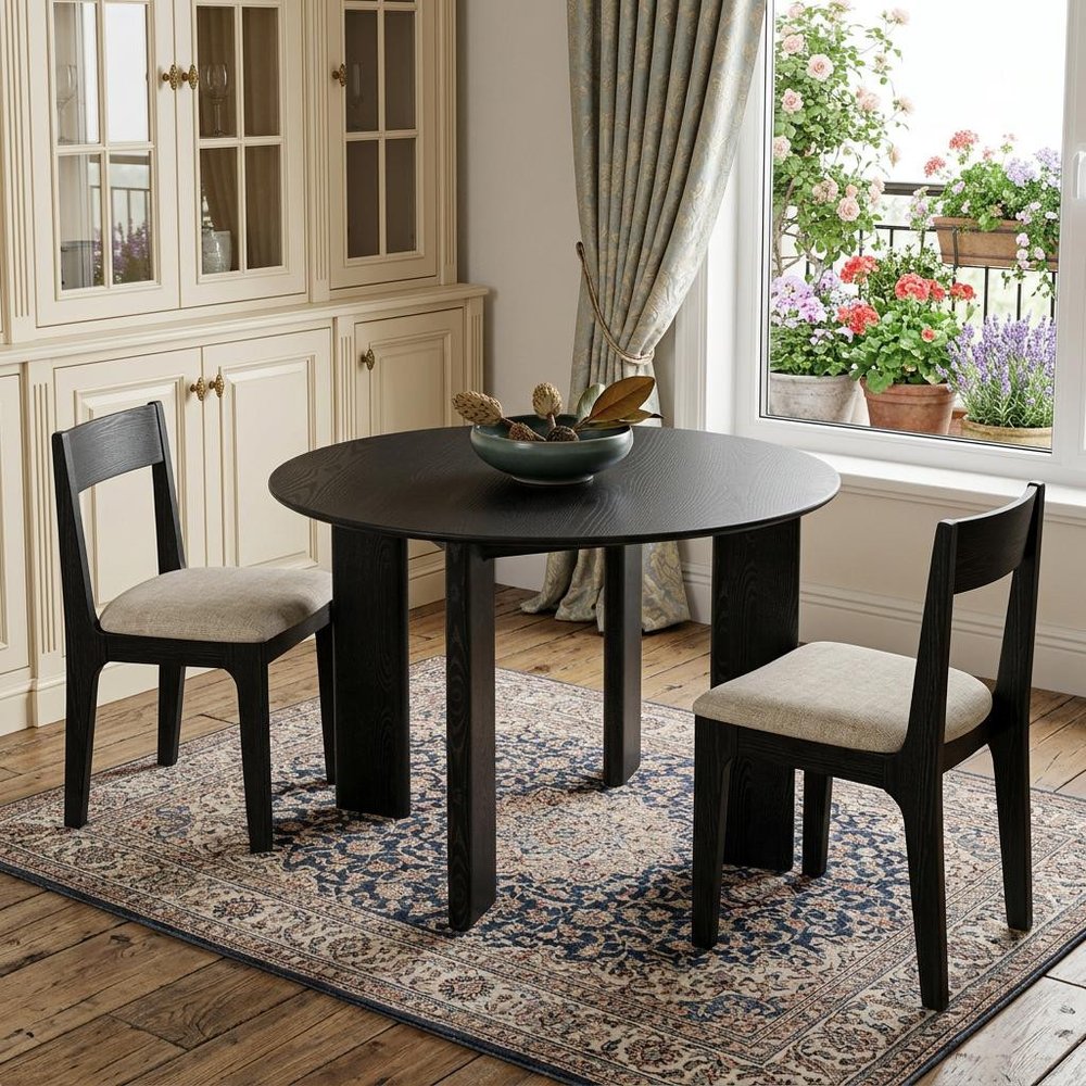 42" Black Solid Wood Round Top Dining Table HomeRoots