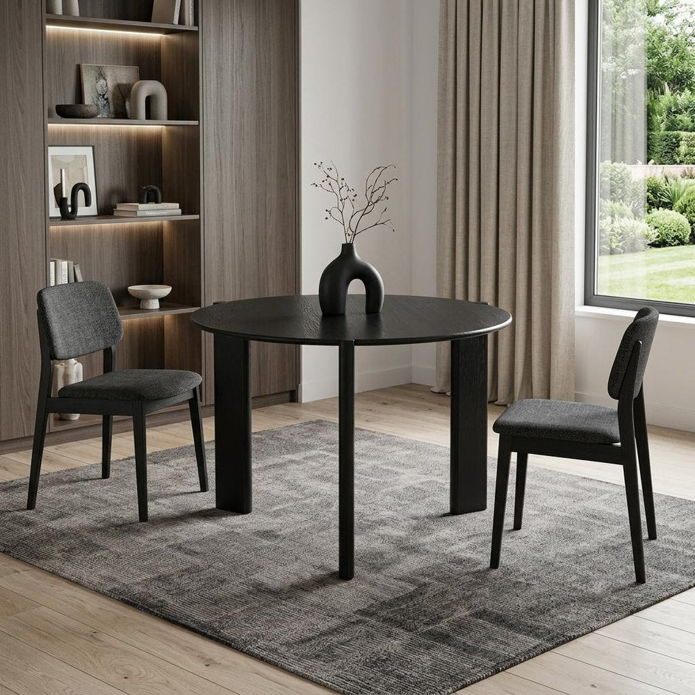 42" Black Solid Wood Three Leg Base Round Top Dining Table — view 1