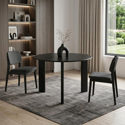 42" Black Solid Wood Three Leg Base Round Top Dining Table