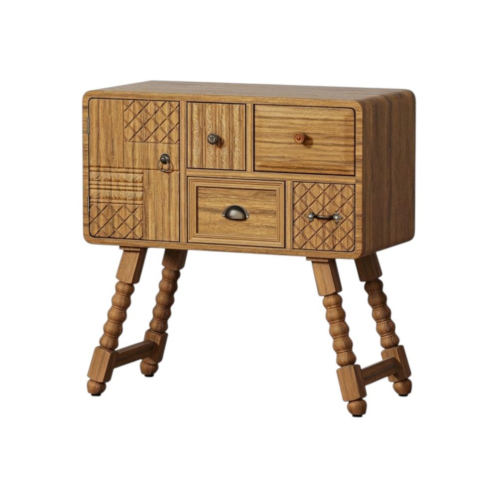 32" Sepia Solid Wood Console Accent Cabinet With Single Door And Four Drawers HomeRoots