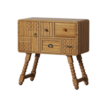 32" Sepia Solid Wood Console Accent Cabinet With Single Door And Four Drawers HomeRoots