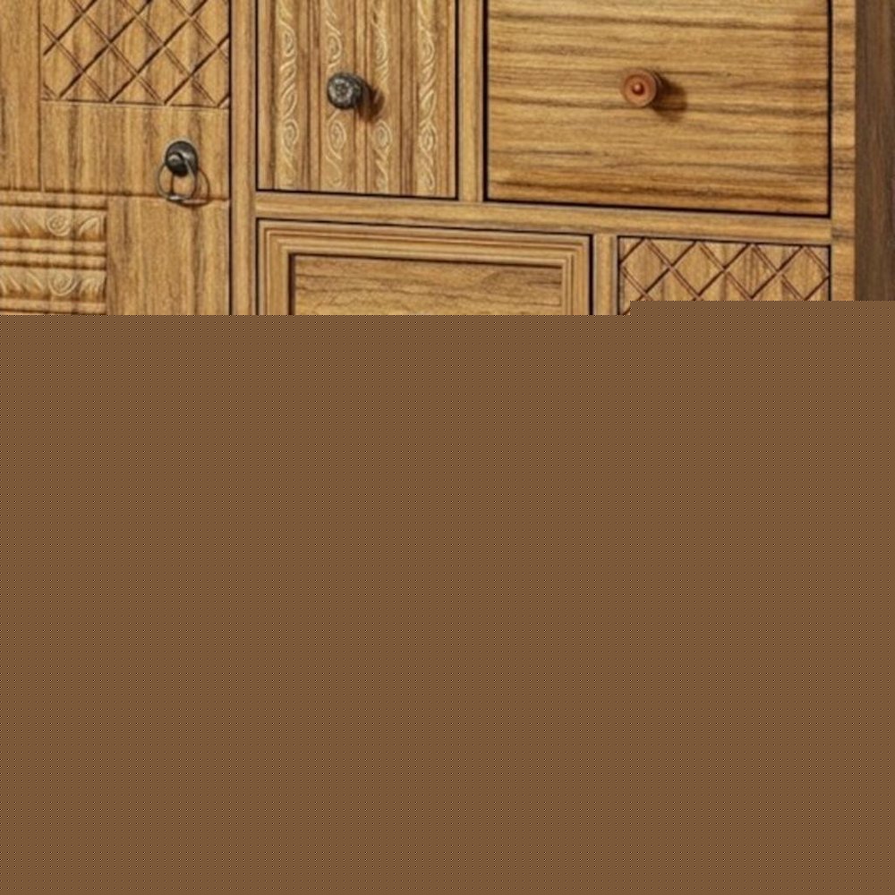 32" Sepia Solid Wood Console Accent Cabinet With Single Door And Four Drawers HomeRoots