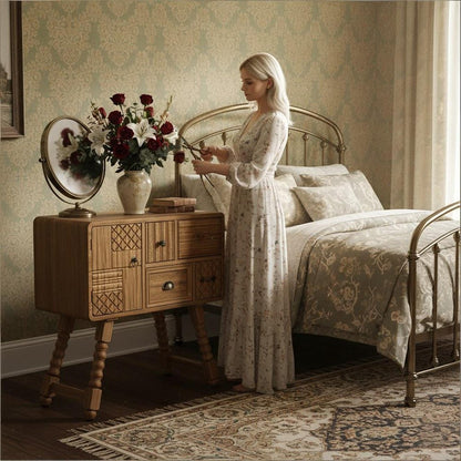 32" Sepia Solid Wood Console Accent Cabinet With Single Door And Four Drawers HomeRoots