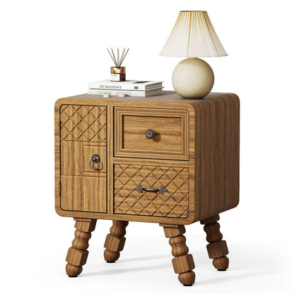 19" Sepia Solid Wood Accent Cabinet With Single Door And Two Drawers HomeRoots