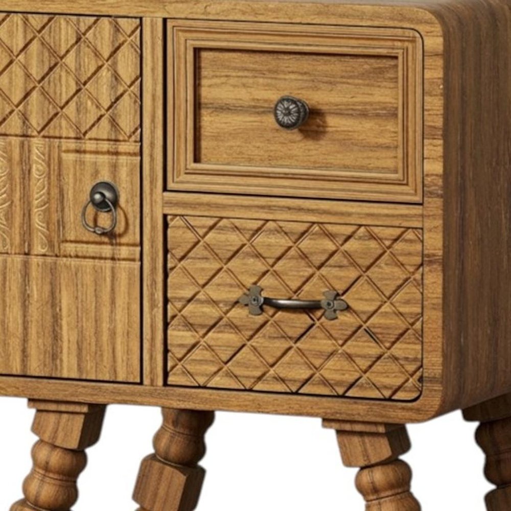 19" Sepia Solid Wood Accent Cabinet With Single Door And Two Drawers HomeRoots
