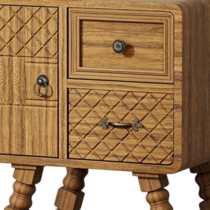 19" Sepia Solid Wood Accent Cabinet With Single Door And Two Drawers HomeRoots