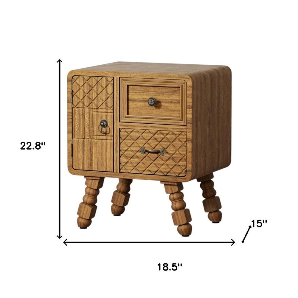 19" Sepia Solid Wood Accent Cabinet With Single Door And Two Drawers HomeRoots
