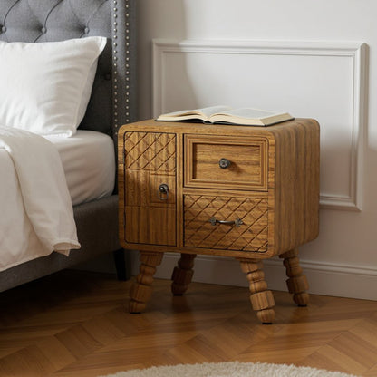 19" Sepia Solid Wood Accent Cabinet With Single Door And Two Drawers HomeRoots