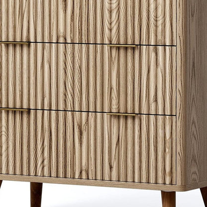 32" Black And Oak Ribbed Texture Wood Three Drawer Dresser