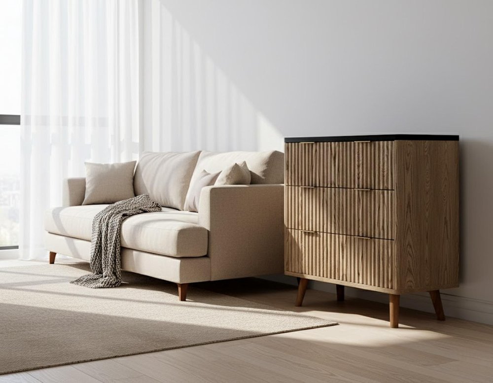 32" Black and Oak Solid Wood Console Accent Cabinet With Three Drawers HomeRoots