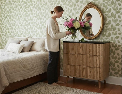32" Black and Oak Solid Wood Console Accent Cabinet With Three Drawers HomeRoots