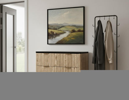 32" Black and Oak Solid Wood Console Accent Cabinet With Three Drawers HomeRoots