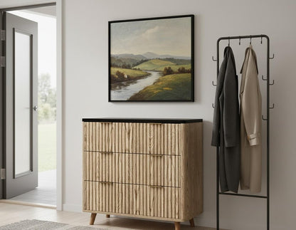 32" Black and Oak Solid Wood Console Accent Cabinet With Three Drawers HomeRoots