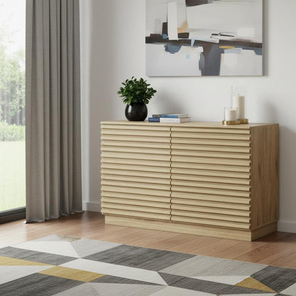 47" Natural And Oak Ribbed Texture Wood Six Drawer Double Dresser HomeRoots