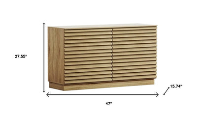 47" Natural And Oak Ribbed Texture Wood Six Drawer Double Dresser