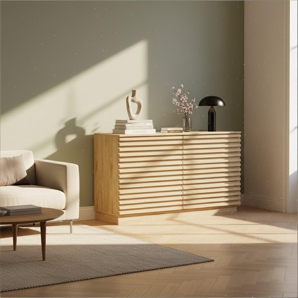 47" Oak Solid Wood Console Accent Cabinet With Six Drawers HomeRoots