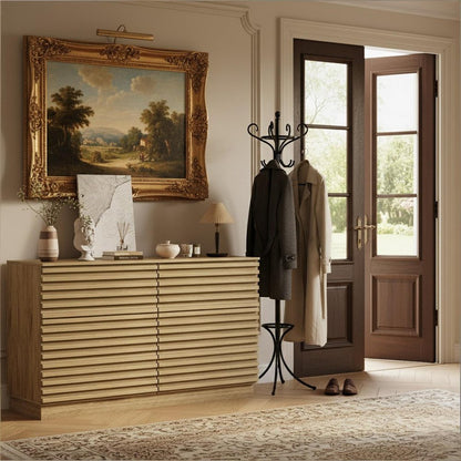 47" Oak Solid Wood Console Accent Cabinet With Six Drawers HomeRoots