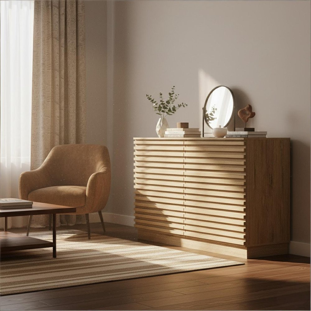 47" Oak Solid Wood Console Accent Cabinet With Six Drawers HomeRoots