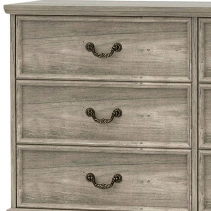 47" Light Gray Carved Geometric Wood Six Drawer Double Dresser HomeRoots
