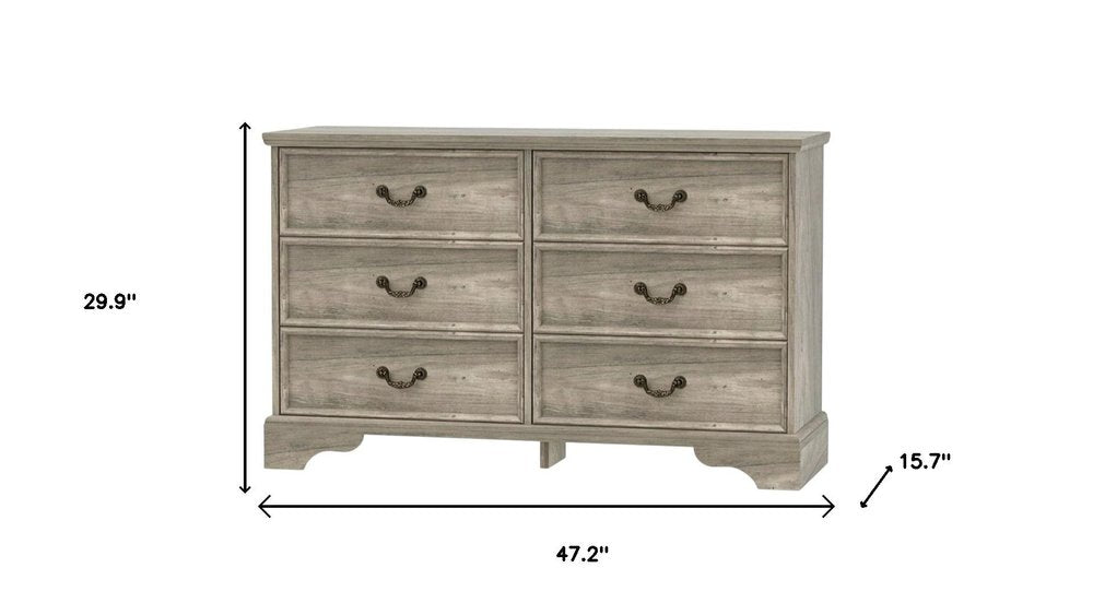 47" Light Gray Carved Geometric Wood Six Drawer Double Dresser — view 6