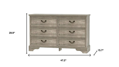 47" Light Gray Carved Geometric Wood Six Drawer Double Dresser HomeRoots