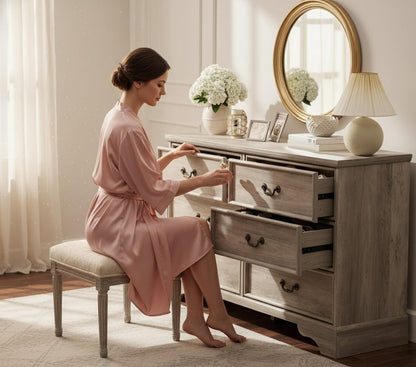 47" Light Gray Solid Wood Console Accent Cabinet With Six Drawers HomeRoots